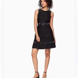 Kate Spade Blossom Piping Trim Black Textured Fit n Flare Sleevess Mini Dress 4